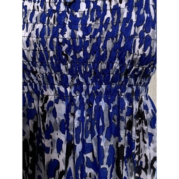 NWT Blue Gray & White Mottled Stretch Gathered Bust Midi Dress Sundress L #16 - Picture 3 of 4